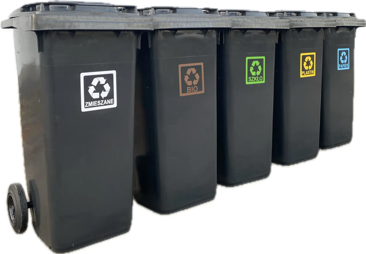 pojemniki do segregacji odpadów z podpisami BIO i zmieszane