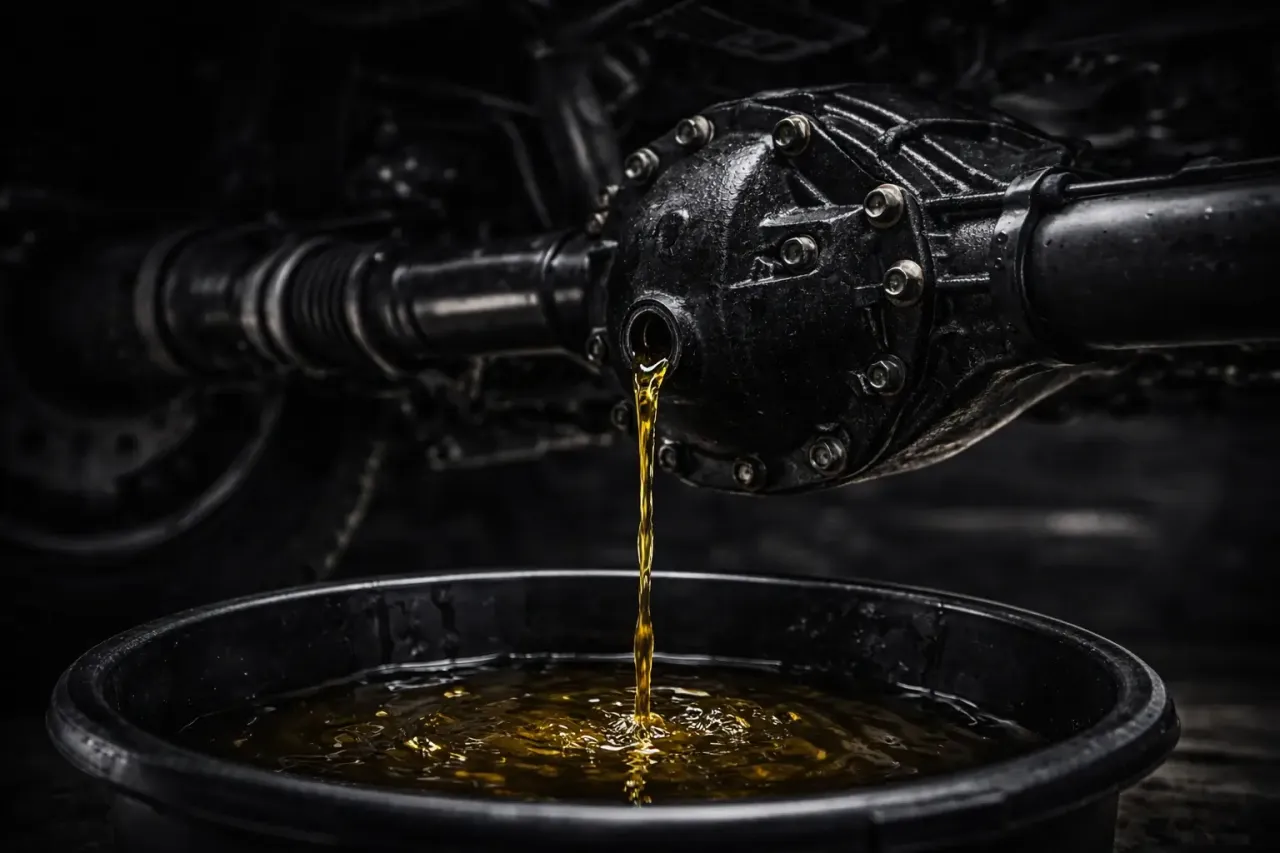 Olej spływa z tylnego mostu do miski. Pamiętaj o regularnej wymianie oleju w tylnym moście, by zapewnić jego długą żywotność.