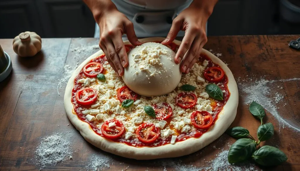 idealnie upieczona pizza Guseppe, chrupiący spód, rozpuszczony ser