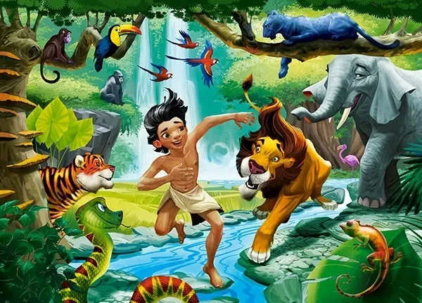 Księga dżungli ilustracje Mowgli zwierzęta