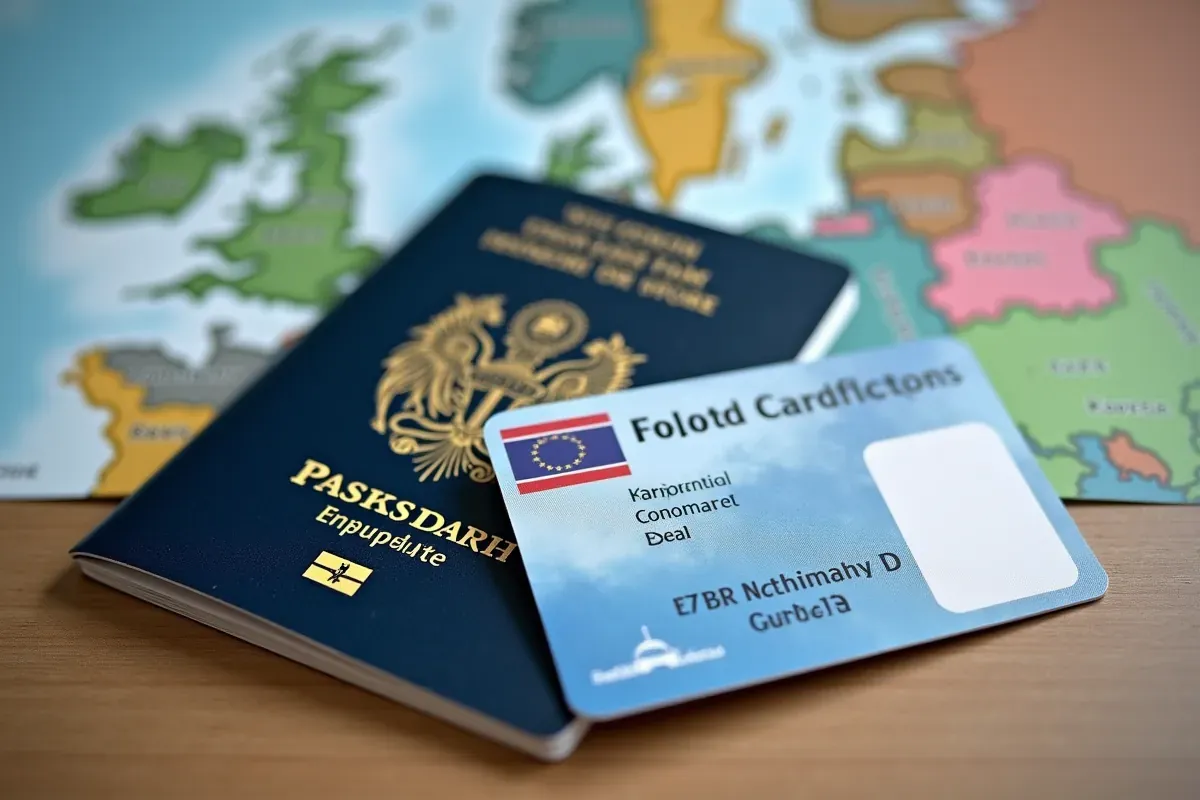 dowód osobisty i paszport na tle flagi Danii