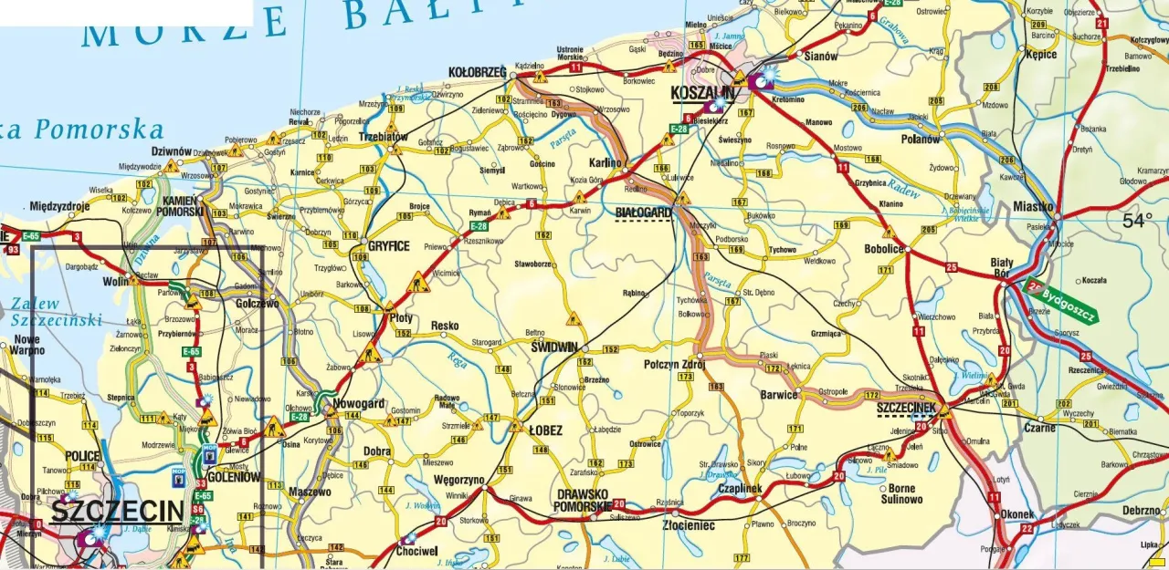 Mapa Szczecin odległość do morza Bałtyckiego