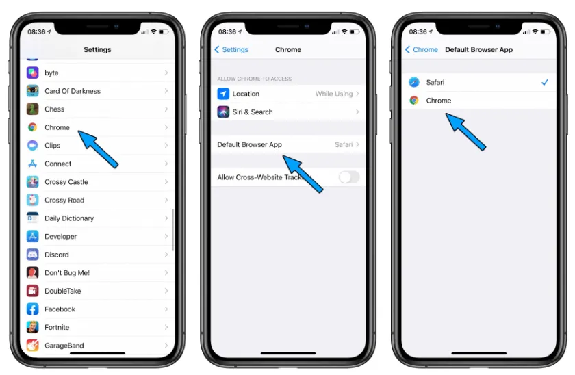Ustawienia domyślnej przeglądarki Chrome iOS