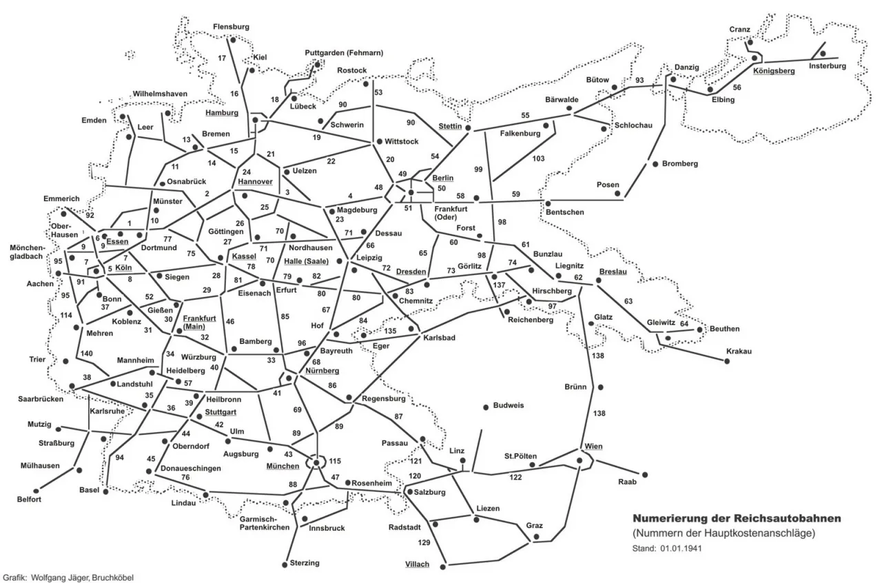 Mapa systemu numeracji niemieckich autostrad