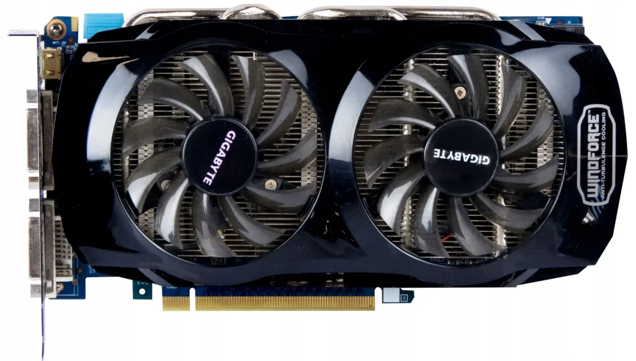 Karta graficzna Gigabyte GTX 560 Ti z dwoma wentylatorami Windforce, gotowa do akcji.