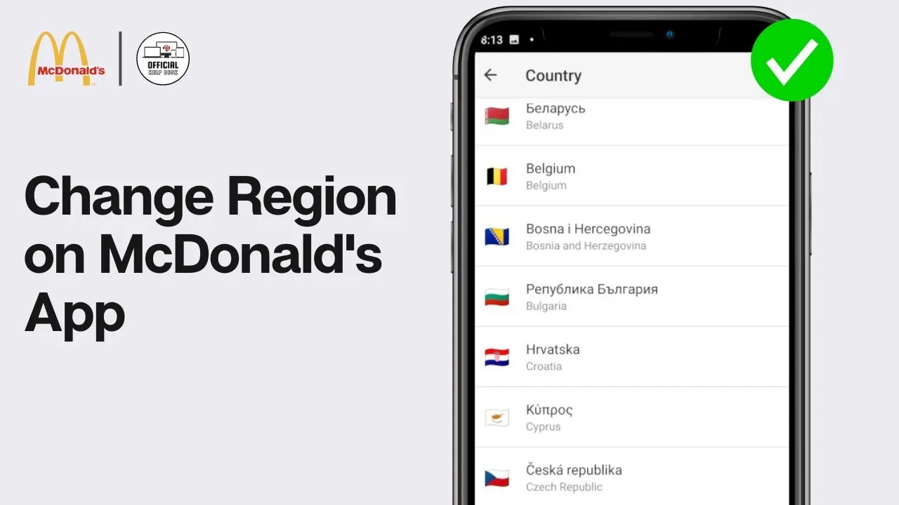 McDonald's app settings change region