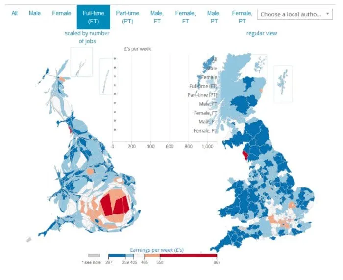 Mapa zarobków elektryków w UK