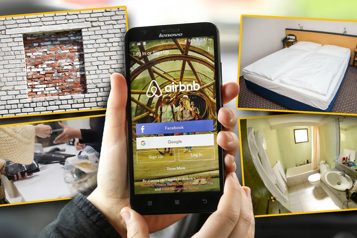 Interfejs Booking.com lub Airbnb na ekranie komputera
