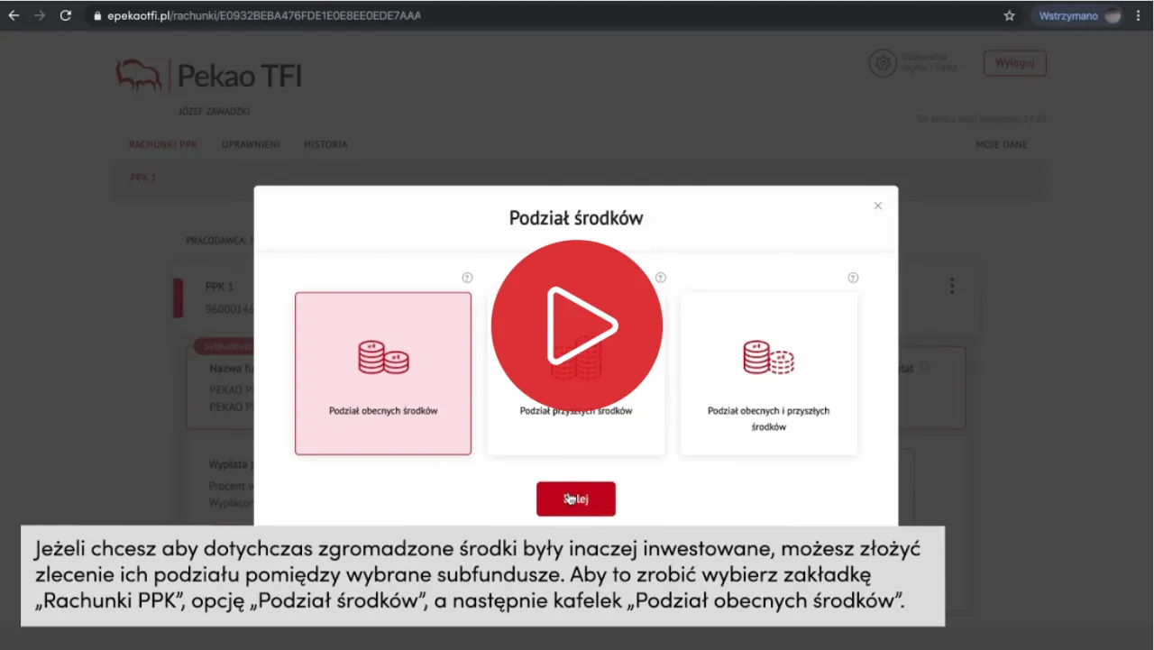 Jak wypłacić pieniądze z funduszu inwestycyjnego Pekao? Na ekranie widzisz okno 