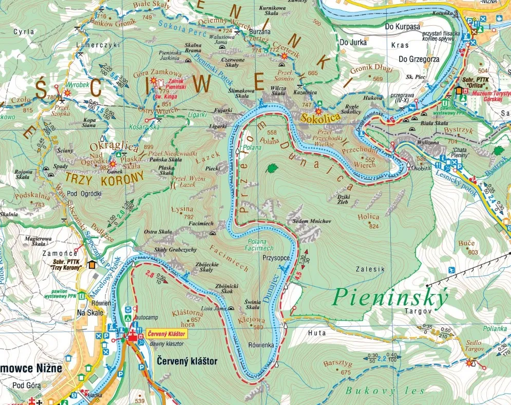 Mapa szlaków Trzy Korony Pieniny