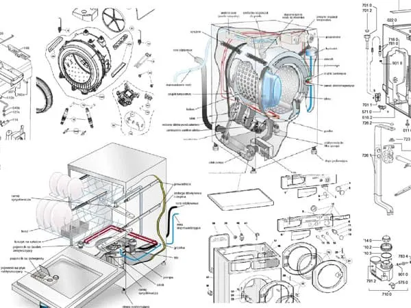 schemat budowy suszarki bębnowej z opisem elementów