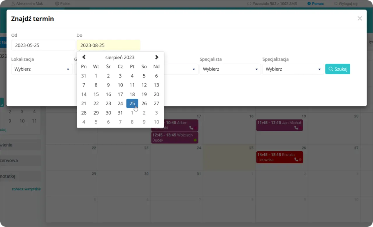 Informator o Terminach Leczenia NFZ strona internetowa, widok wyszukiwarki