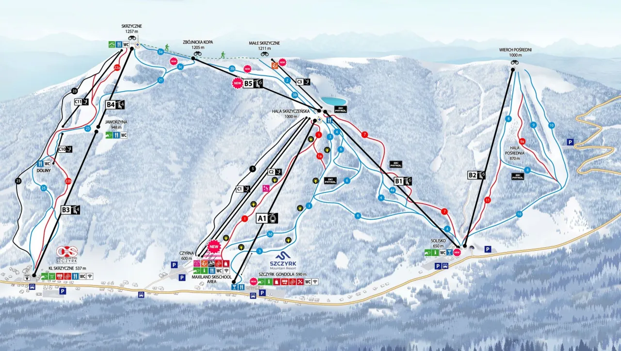 Por&oacute;wnanie szlak&oacute;w Skrzyczne Szczyrk mapa trudność