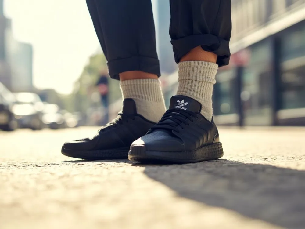 Czarne sneakersy z różnymi skarpetkami casual