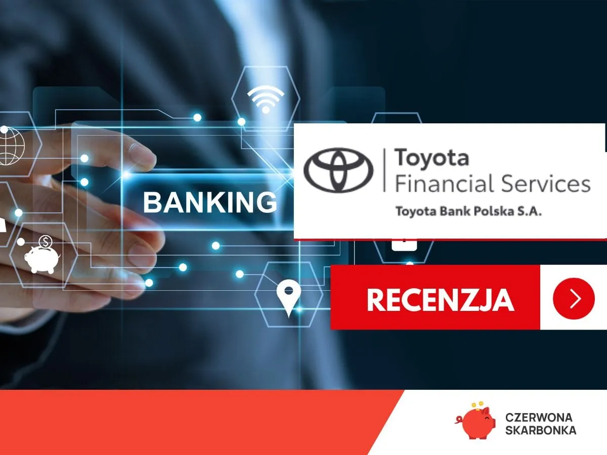 Dowiedz się, toyota bank co to za bank. Logo Toyota Financial Services i przycisk 