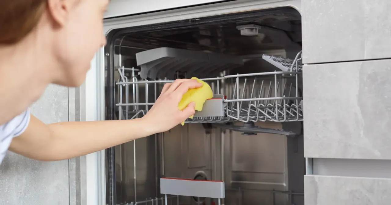 Osoba czyszcząca filtr zmywarki