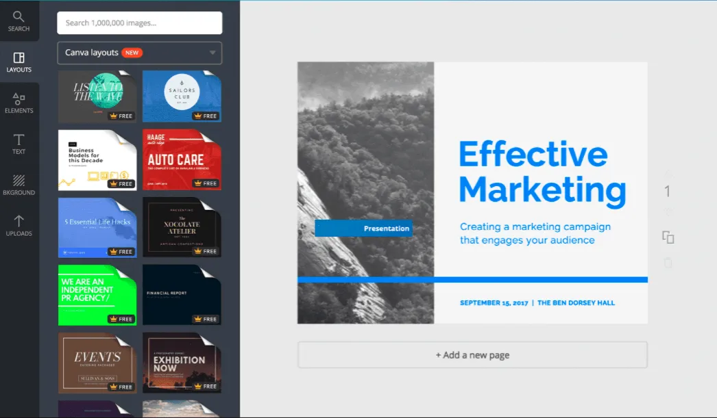 interfejs programu do prezentacji canva powerpoint