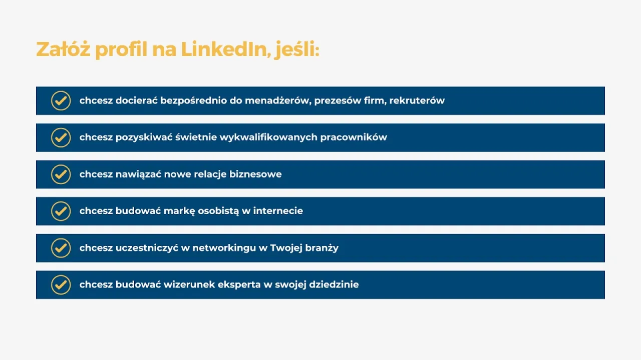 Zał&oacute;ż profil na LinkedIn, jeśli chcesz docierać do menedżer&oacute;w, pozyskiwać pracownik&oacute;w, budować markę osobistą i wizerunek eksperta. Aplikacja LinkedIn to narzędzie do rozwoju kariery.