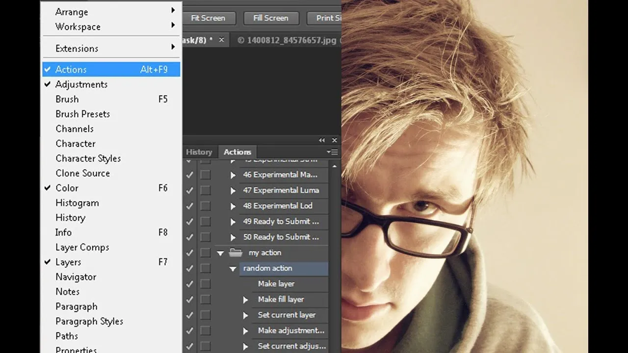 Photoshop panel Akcje wczytaj akcje