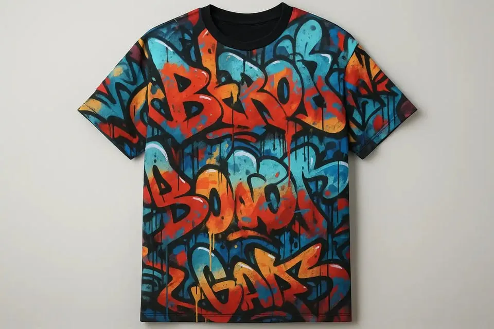 KI generiertes Graffiti auf einem T-Shirt oder als Wandbild