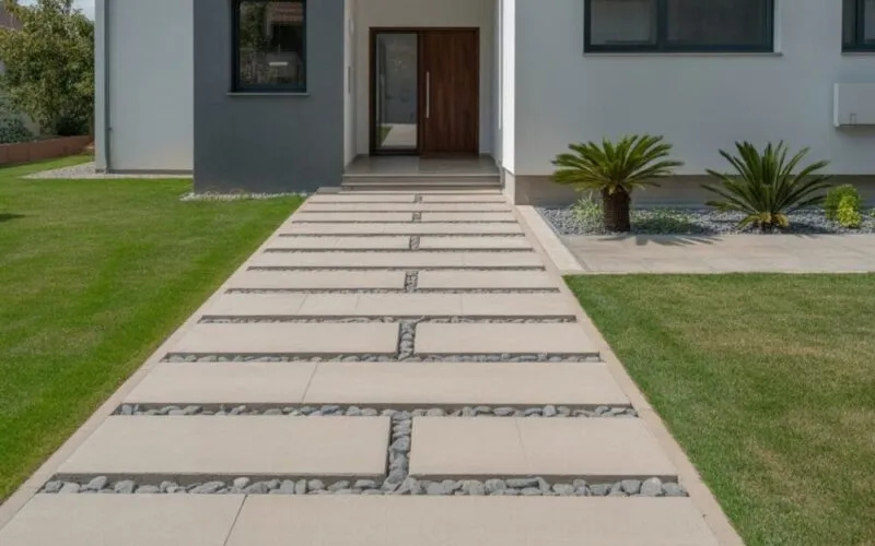 dom z chodnikiem przed posesją