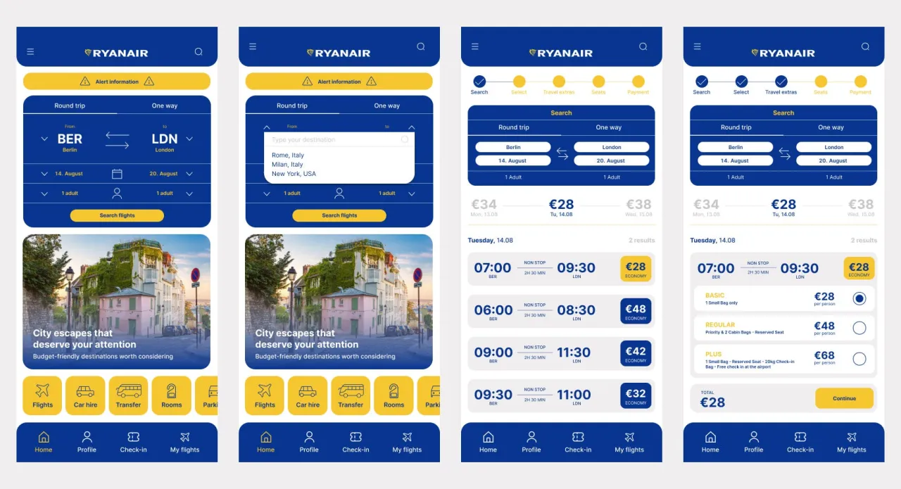 Ryanair mobile app check-in screenshot
