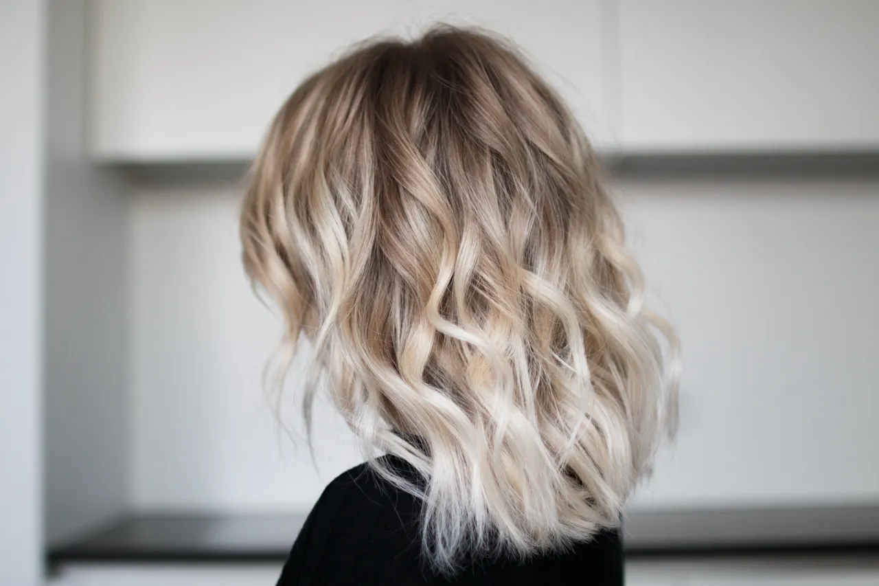 Frau stylt Beach Waves mit Glätteisen