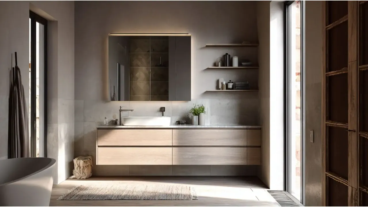 Szafka wisząca nad umywalką z lustrem