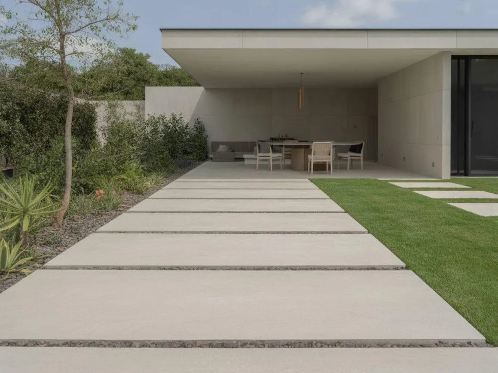 podjazd z płyt wielkoformatowych inspiracje