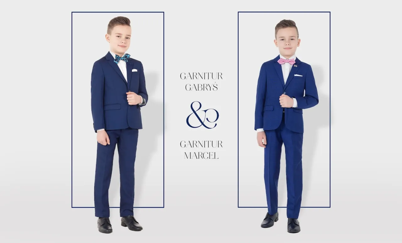 chłopiec gość komunia stylizacje granatowe chinosy marynarka