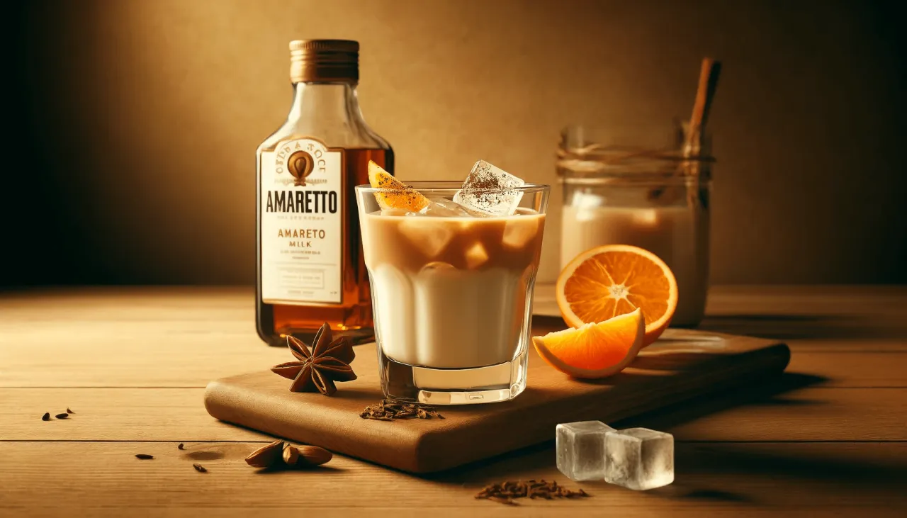 drink amaretto z mlekiem lód wysoka szklanka