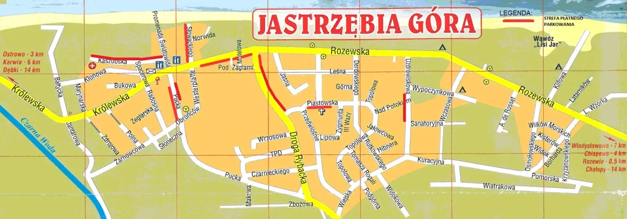 Parkingi w Jastrzębiej Górze mapa, strefa płatnego parkowania