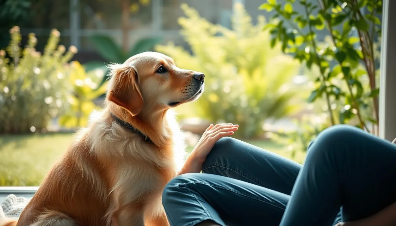 osoba głaszcząca psa z uśmiechem, relaks, terapia z psem