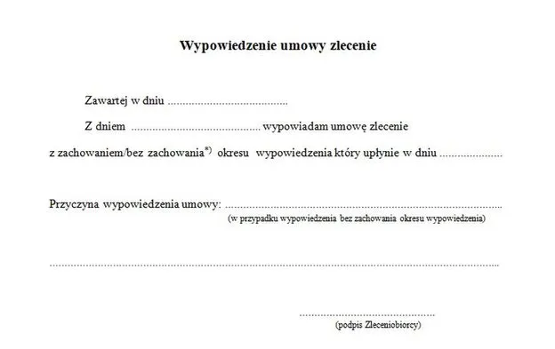umowa zlecenie wypowiedzenie, dokumenty prawne