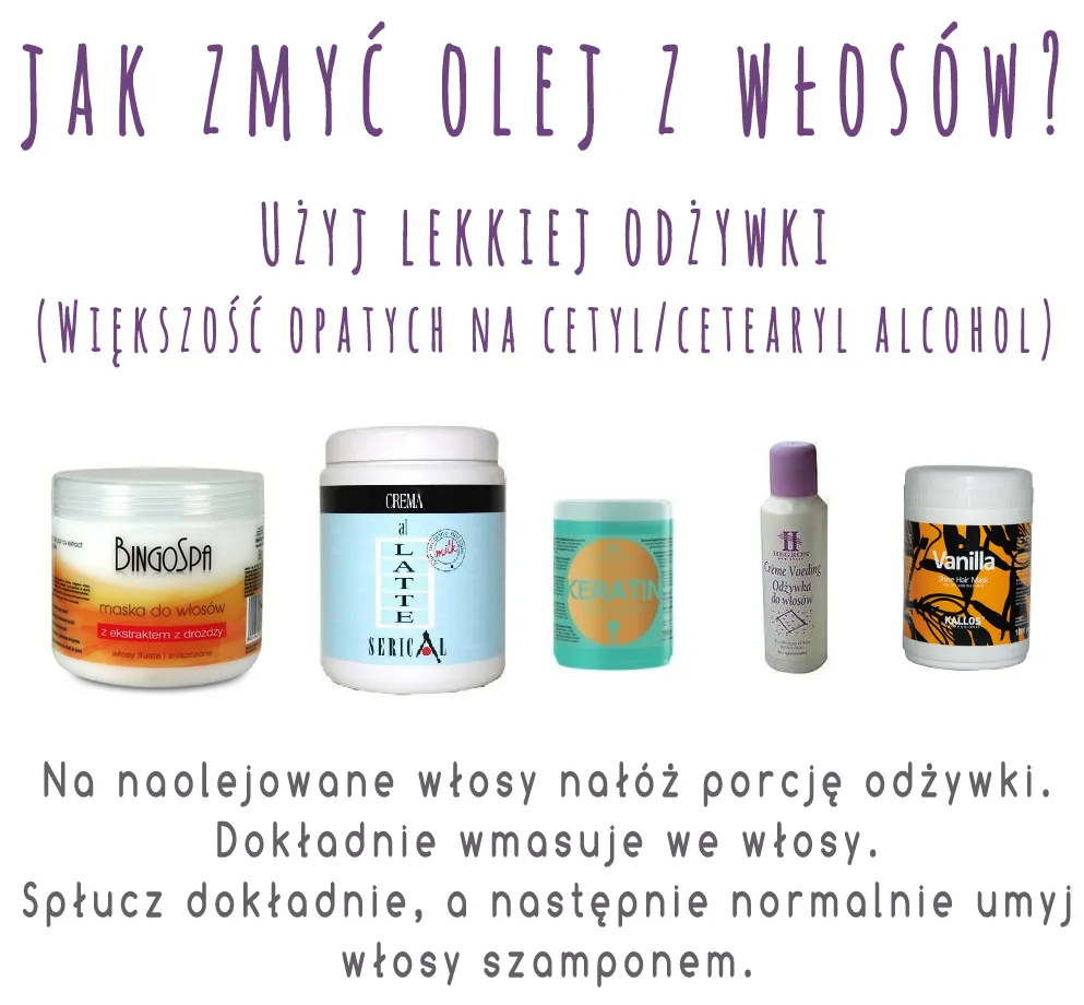 nakładanie odżywki na włosy po olejowaniu, emulgowanie oleju