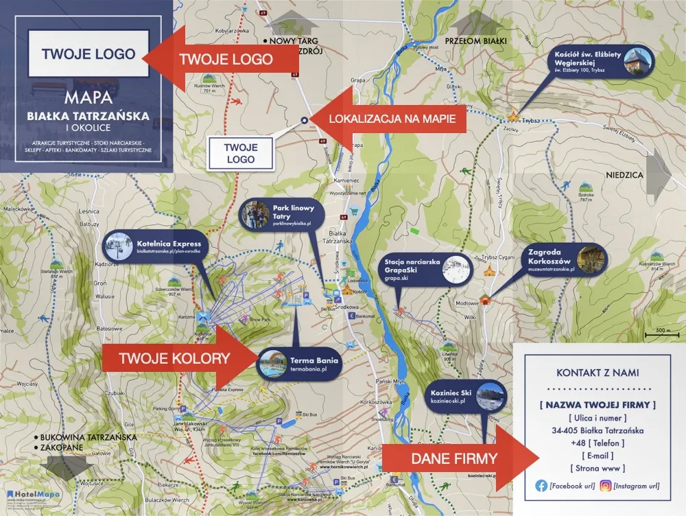 Białka Tatrzańska mapa położenia g&oacute;ry Pog&oacute;rze Spisko-Gubałowskie