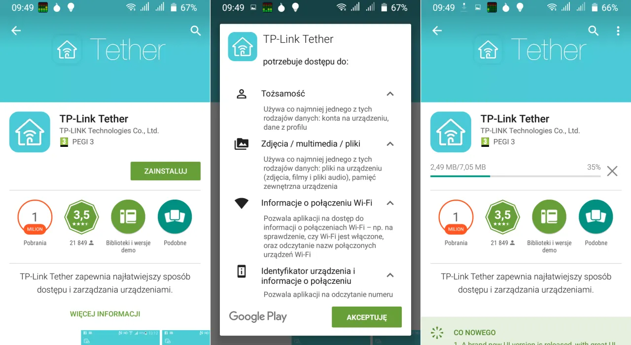 smartfon z aplikacją TP-Link Tether, interfejs aplikacji