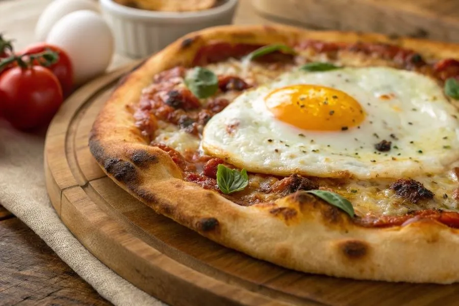 pizza z jajkiem przed pieczeniem