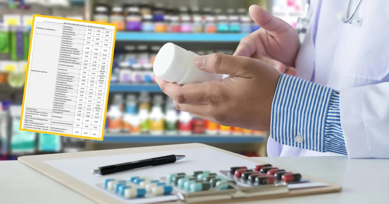 Farmaceuta analizuje listę lek&oacute;w, zastanawiając się, od kiedy darmowe leki dla senior&oacute;w 65 plus będą dostępne.