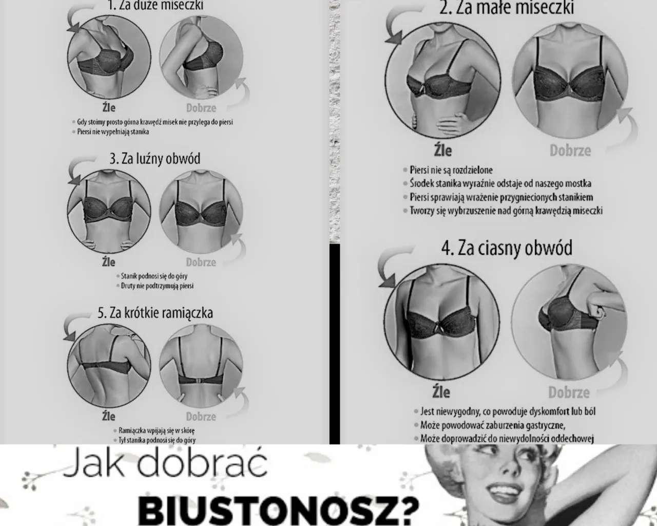 Najczęstsze błędy w doborze biustonosza ilustracje