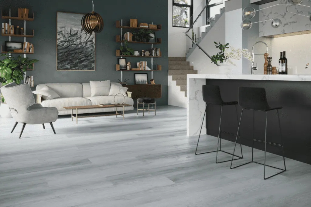 białe meble szare panele aranżacje