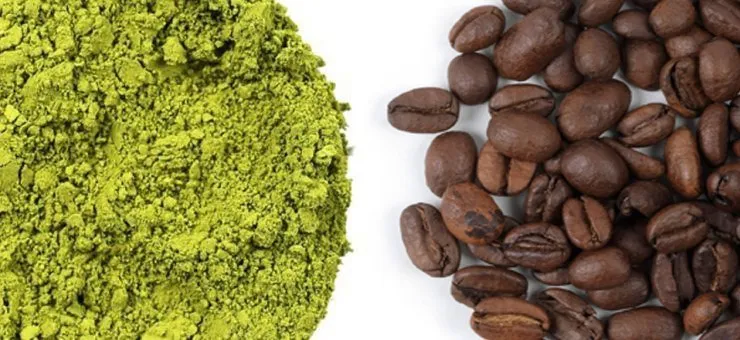 matcha powder and coffee beans comparison