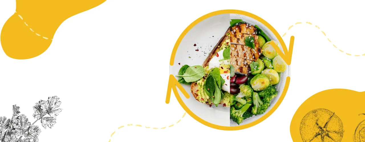 Wiem co zjem catering dietetyczny logo i przykładowe danie