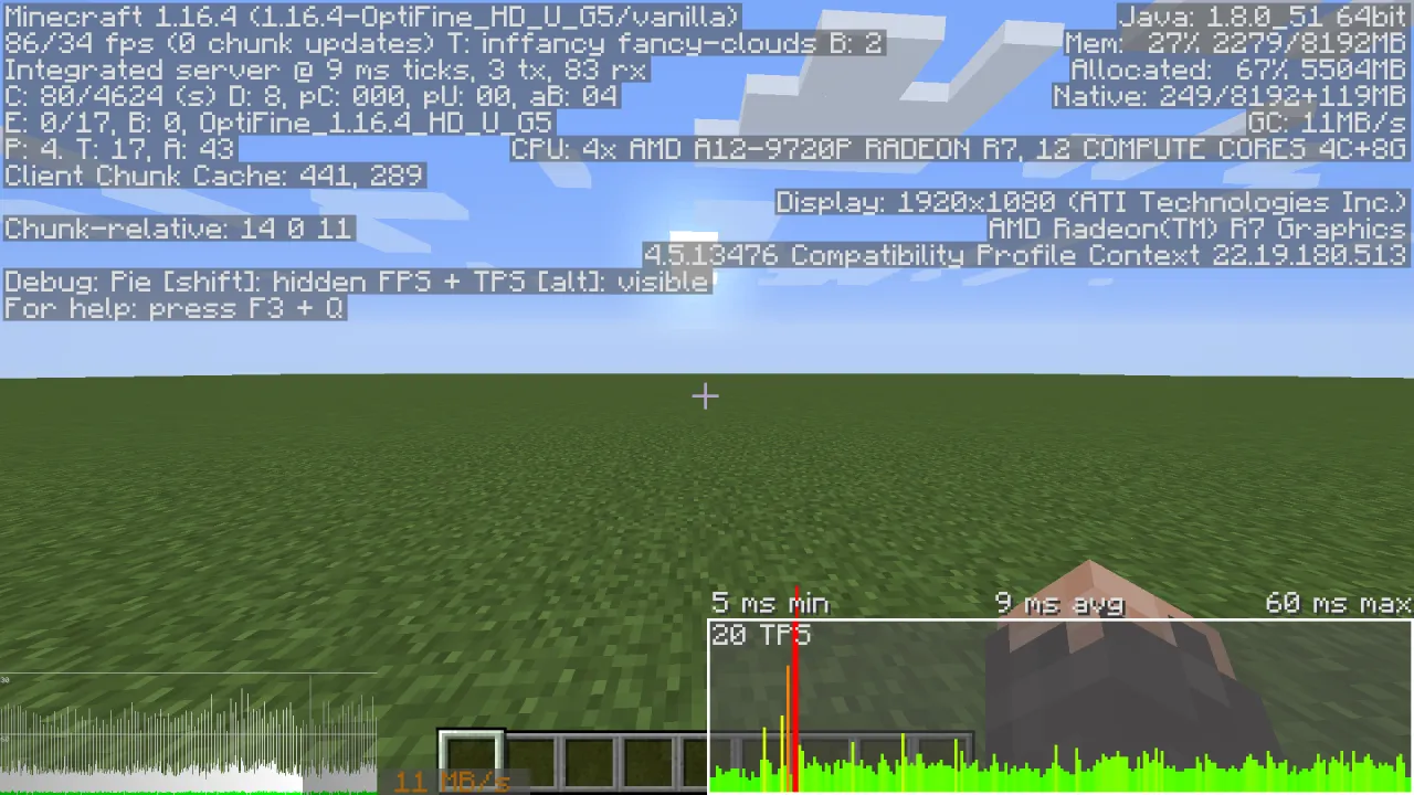 Minecraft F3 ekran debugowania