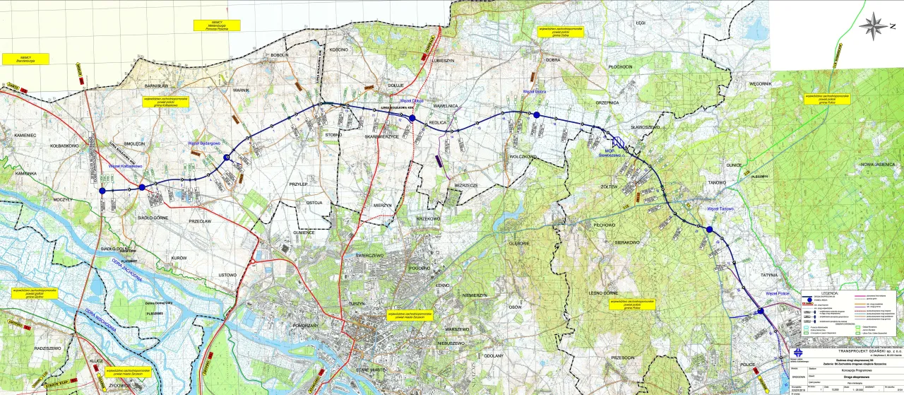 Mapa Zachodniej Obwodnicy Szczecina S6