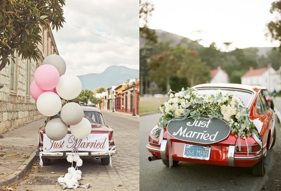 inspiracje dekoracji auta ślubnego boho rustykalne