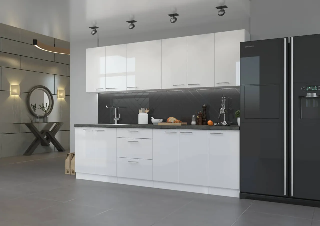 kuchnia z szafkami na wysoki połysk