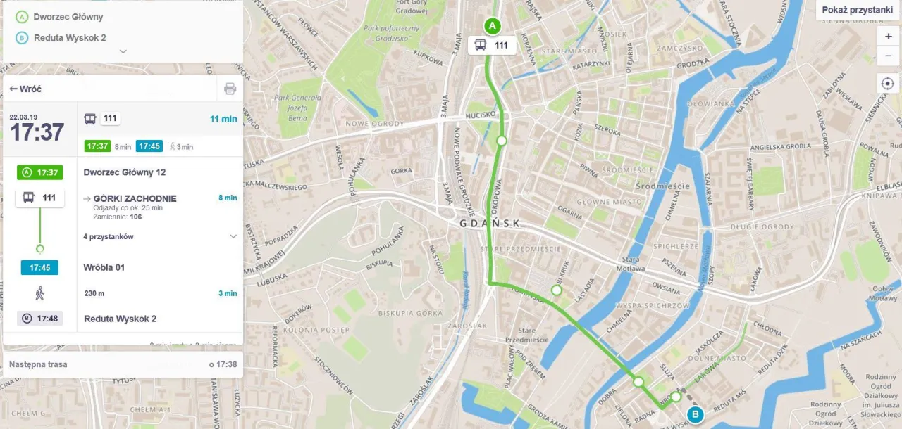 mapa dojazdu Uniwersytet Gdański Przymorze