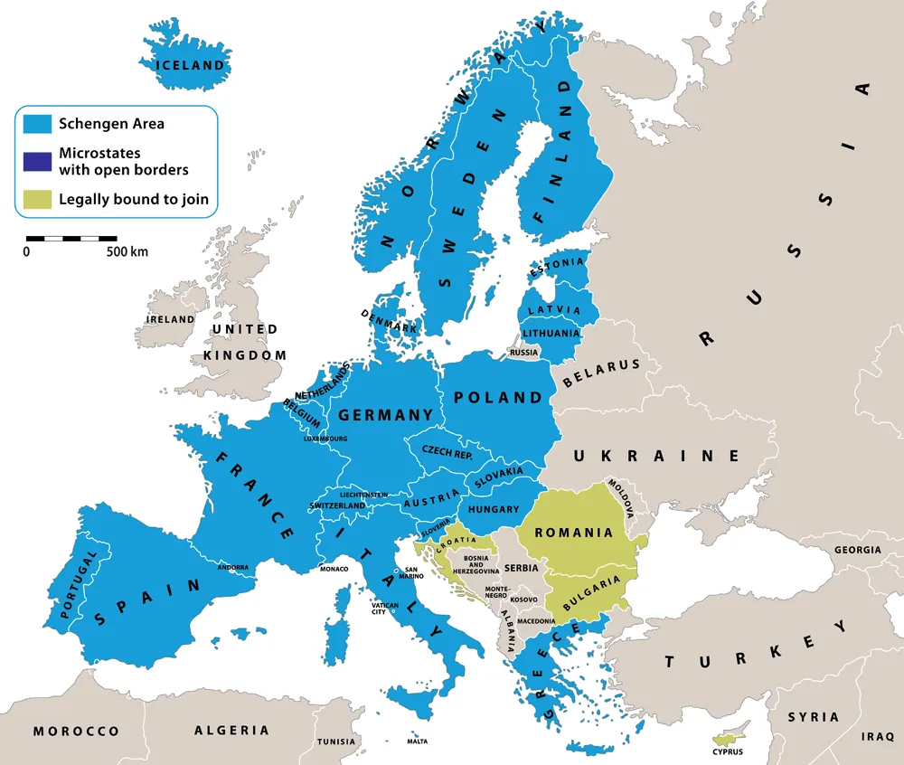 Mapa strefy Schengen z Chorwacją