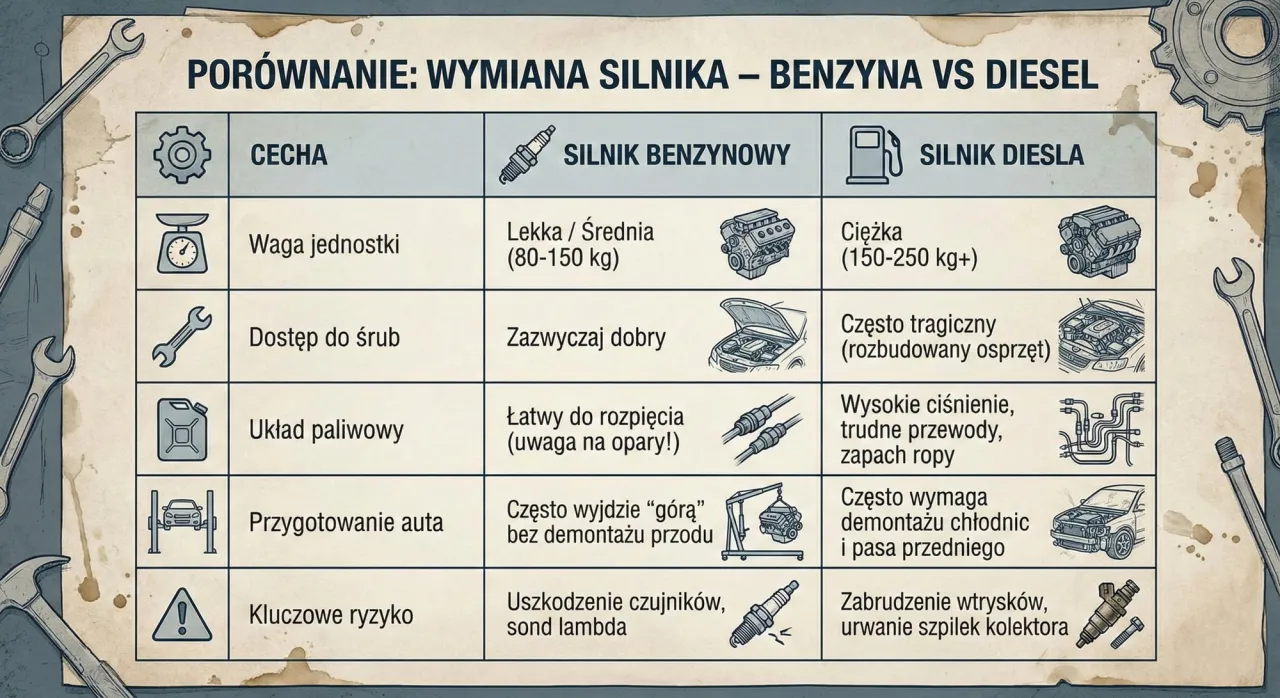 Tabela por&oacute;wnawcza diesel vs benzyna, wady i zalety, podsumowanie